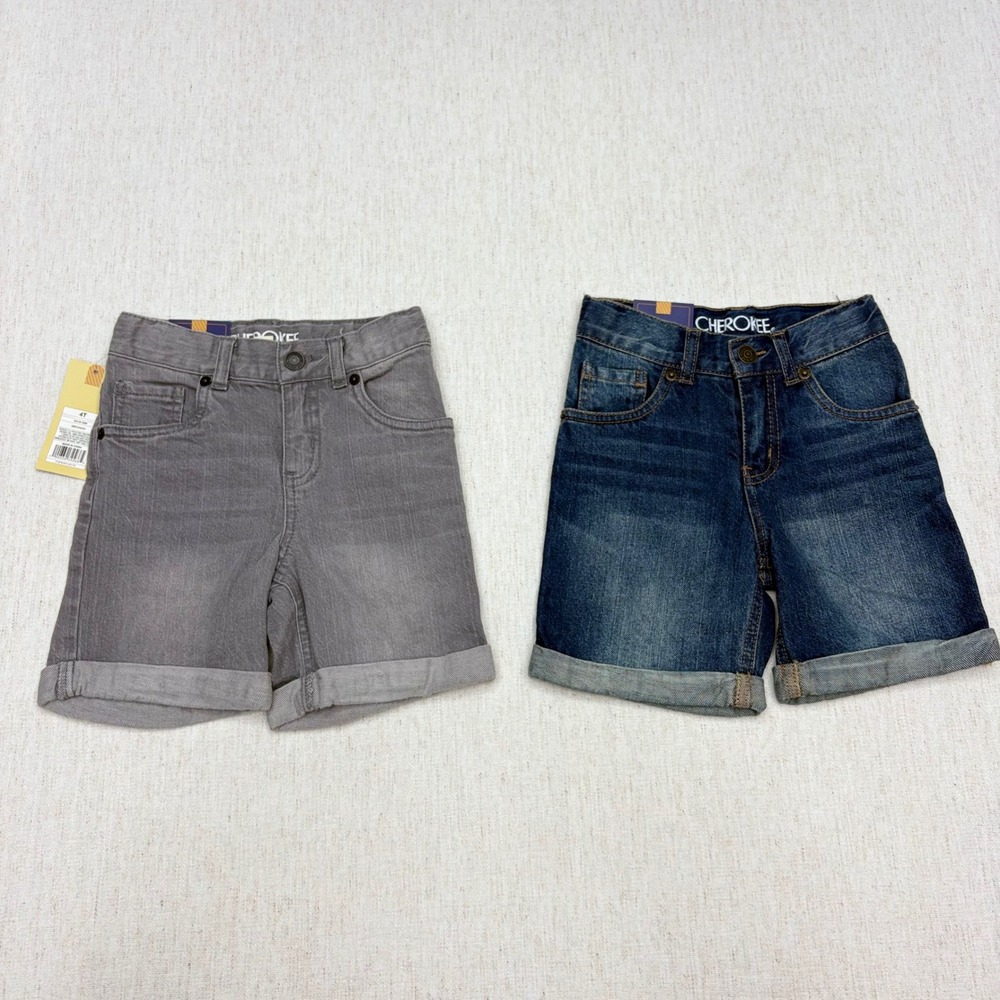Cherokee Boys Denim Shorts 2 Pack Blue & Grey Wash Size 4T NWT